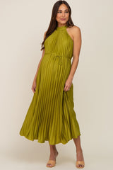 Lime Pleated Maternity Halter Dress