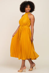 Yellow Pleated Halter Dress