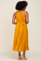 Yellow Pleated Halter Dress