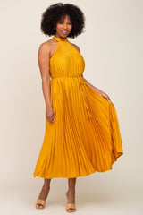 Yellow Pleated Halter Dress