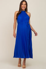 Royal Blue Pleated Maternity Halter Dress