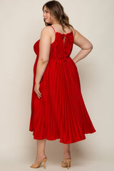 Red Pleated Sleeveless Waist Tie Maternity Plus Maxi Dress