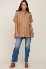 Moha Button Up Contrast Stitch Short Sleeve Maternity Top