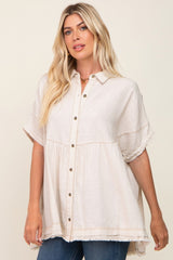 Cream Button Up Contrast Stitch Short Sleeve Maternity Top