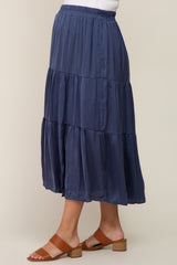 Navy Blue Tiered Maternity Midi Skirt