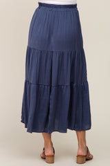 Navy Blue Tiered Maternity Midi Skirt