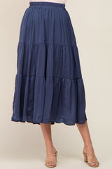 Navy Blue Tiered Midi Skirt