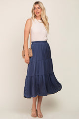 Navy Blue Tiered Midi Skirt