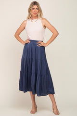 Navy Blue Tiered Midi Skirt