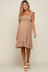 Mocha Linen Sleeveless Smocked Maternity Dress