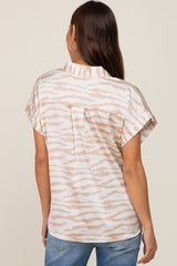 Beige Animal Print Maternity Split V-Neck Top