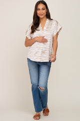 Beige Animal Print Maternity Split V-Neck Top