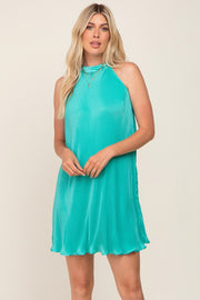 Jade Pleated Plisse Halter Dress