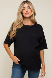 Black Exposed Seam Maternity Pocket T-Shirt