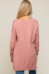 Mauve Oversized Knit Side Slit Maternity Top