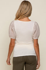 Beige Crochet Short Sleeve Maternity Top