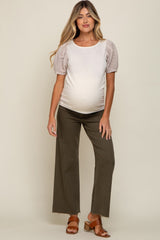 Beige Crochet Short Sleeve Maternity Top