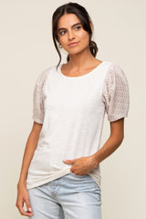 Beige Crochet Short Sleeve Maternity Top