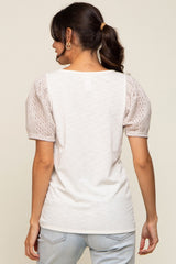 Beige Crochet Short Sleeve Top