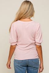 Light Pink Puff Sleeve Waffle Knit Maternity Top