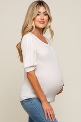 Ivory Puff Sleeve Waffle Knit Maternity Top