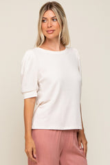 Ivory Puff Sleeve Waffle Knit Top