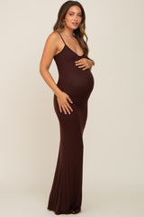 Brown Basic Maternity Maxi Dress