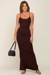 Brown Basic Maternity Maxi Dress