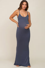 Blue Basic Maternity Maxi Dress