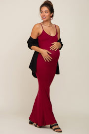 Burgundy Basic Maternity Maxi Dress