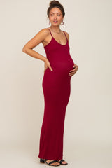 Burgundy Basic Maternity Maxi Dress