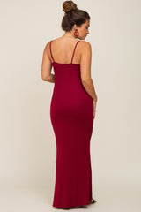 Burgundy Basic Maternity Maxi Dress