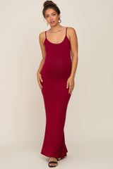 Burgundy Basic Maternity Maxi Dress