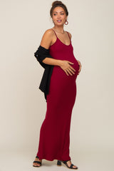 Burgundy Basic Maternity Maxi Dress