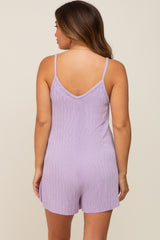 Lavender Ribbed V-Neck Maternity Romper