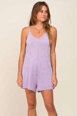 Lavender Ribbed V-Neck Maternity Romper