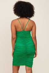 Green Ruched Mesh Sweetheart Neck Dress