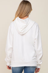 White Raw Edge Trim Maternity Drawstring Hoodie