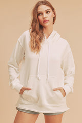 White Raw Edge Trim Maternity Drawstring Hoodie