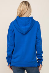 Royal Blue Raw Edge Trim Drawstring Hoodie