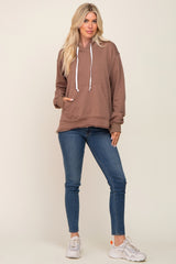 Mocha Raw Edge Trim Drawstring Hoodie