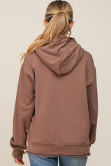 Mocha Raw Edge Trim Maternity Drawstring Hoodie