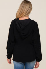 Black V-Neck Drawstring Hooded Maternity Top