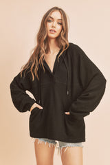 Black V-Neck Drawstring Hooded Maternity Top