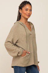 Olive V-Neck Drawstring Hooded Top