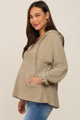 Olive V-Neck Drawstring Hooded Maternity Top