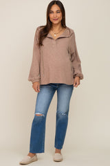 Mocha V-Neck Drawstring Hooded Maternity Top