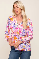 Multi-Colored Floral V-Neck Maternity Top