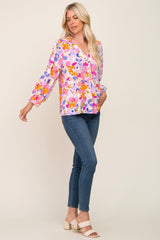 Multi-Colored Floral V-Neck Top