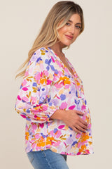 Multi-Colored Floral V-Neck Maternity Top